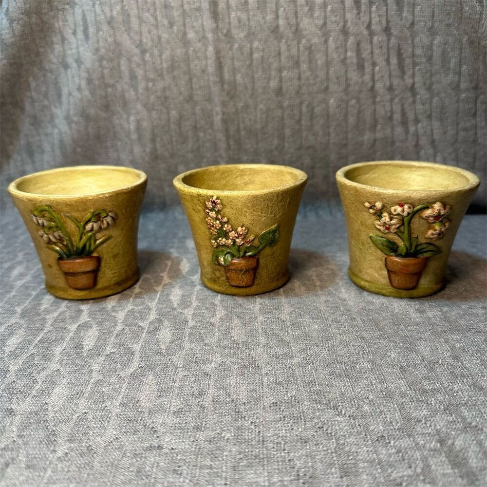 PartyLite Floral Retired Candle Holders Terra Cotta Set of 3